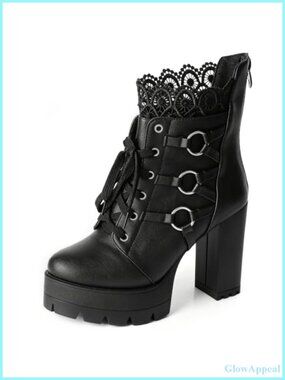Goth Platform Combat Ankle Boots Women Lace Up High Heel Chunky Booties
